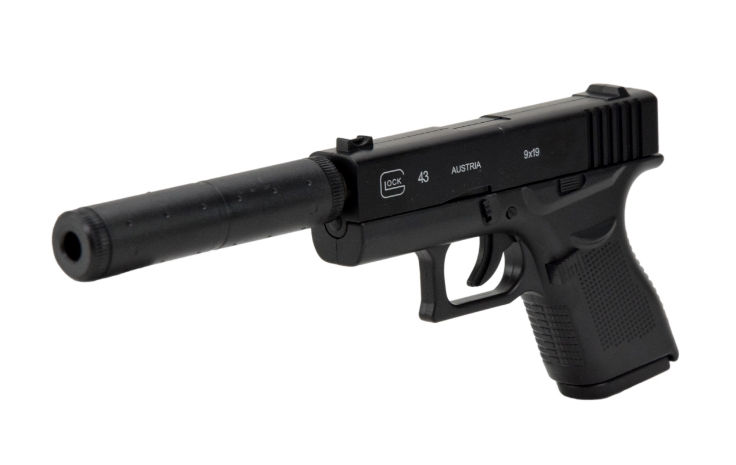 Pištoľ s tlmičom BBS glock ASG metal 800